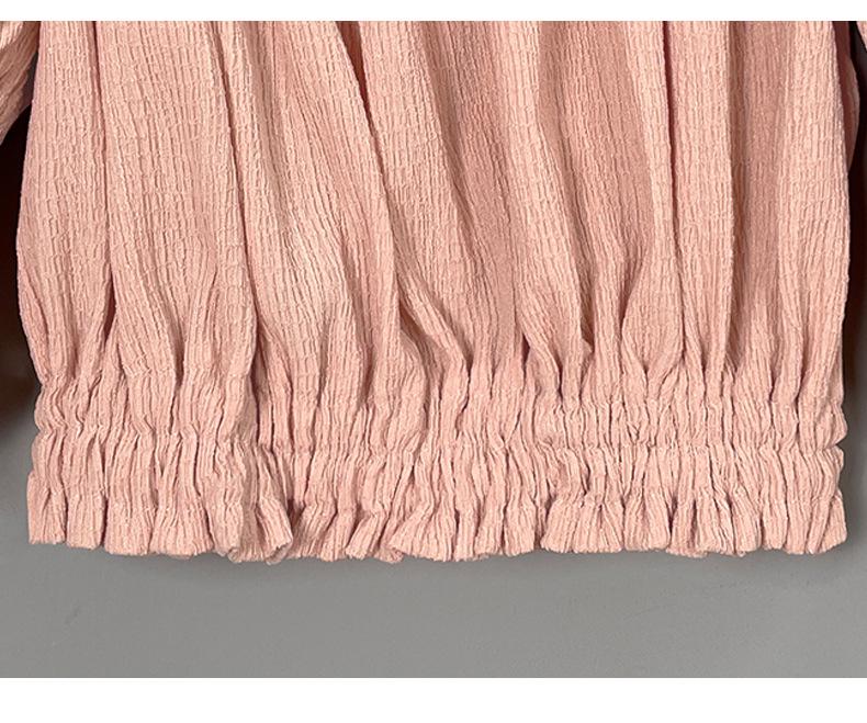 Корейский укороченный топ с рюшами, открытыми плечами, пышными рукавами и кружевом