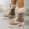 Women's Winter Plush Boots Ankle Boots Snow Boots Warm Cotton Ankle Boots Thick Sole Mid-tube Front Lace-up Plush Thick Cotton Shoes
