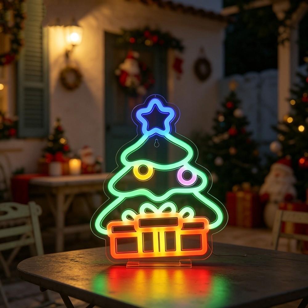 Luminous Christmas Neon Sign USB-powered Xmas Shaped Light Atmosphere Signboard Camper
