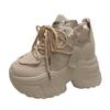 Fashion Women Walking Sneakers Autumn Lace-up High Platform Chunky Shoes Breathable Leather Shoes 10.5CM Winter Wedge Heels Casual Shoes