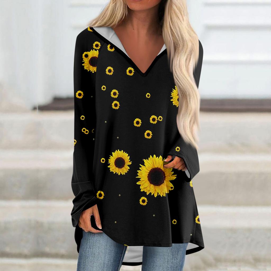 Женские свободные топы с V-образным вырезом и капюшоном с длинными рукавами, повседневные топы, домашние пижамы для отдыха, топы