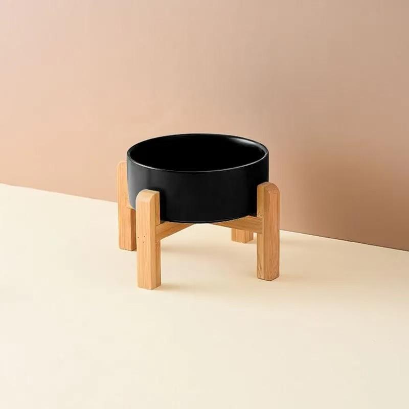 Raised Pet Bowl Bamboo Stand Neck Protective Non-Spill Non-Slip Food Water Feeder for Cats Dogs Pet Supplies