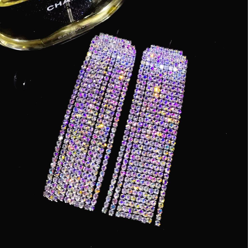 Темпераментные Роскошные Супер Блестящие Стразы Длинные Серьги с Бахромой