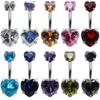 1Pc Stainles Steel Belly Button Rings Zercon Navel Piercing Heart Style Navel Belly Button Rings Sexy Body Piercing Jewelry