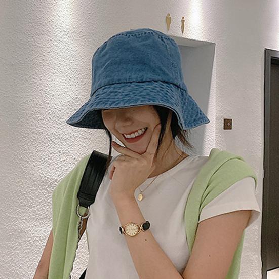 Denim Fisherman Hat Retro Style Unisex Sun Protection Basin Hat Flat Top Short Brim Solid Color Thin Bucket Hat