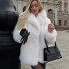 Осень и зима имитация лисьего меха кожаная куртка костюм воротник длинное меховое пальто женский тренд