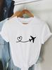 Round Neck Unisexs Tshirt With Heart Airplane Print Harajuku Short Sleeve Tshirt Casual Clothing Street Tops Aesthetic Clothes