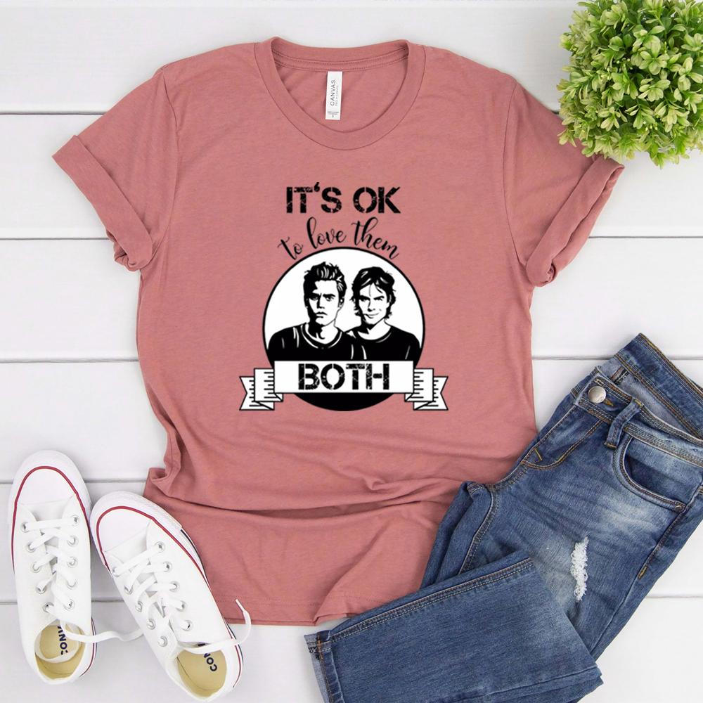 Футболка Salvatore Its Ok To Love Them Both Дневники Вампира Дэймон Стефан Сальваторе Братская Футболка Мистик Фоллс Подарок для Фанатов TVD Топы