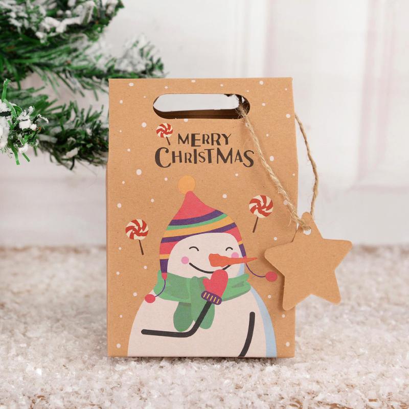 24Pcs Christmas Candy Gift Box with Tag Kraft Paper Cookie Snack Packing Bags 2024 Xmas Party Home Decoration New Year 2025