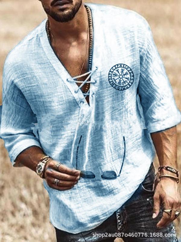 European and American New Printed Men's Chest Strap Medium Sleeve T-shirt Shirt In Stock