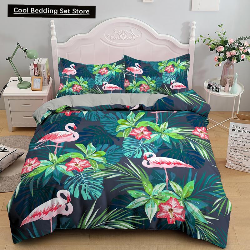 Комплект постельного белья с принтом 3D фламинго размера King Queen, розовый с изображением животных, пододеяльник с наволочками, 2/3 шт., полиэстер, пододеяльник