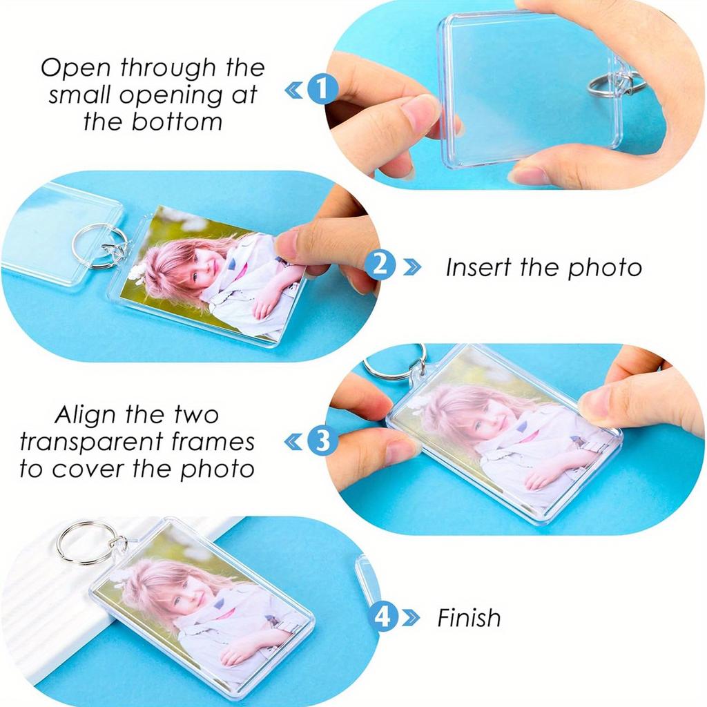 12 Pieces Photo Frame Keychain, Clear Acrylic Photo Keychain for Personalisation and Passport Photo Size, Clear Double Sided Blank Picture Keychain