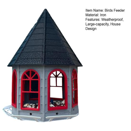 Кормушка для птиц, подвесной домик для птиц, большая вместимость, кормушка для птиц с насестом, красная крыша для украшения сада, балкона, двора