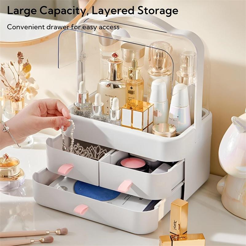 Makeup Organizer for Vanity with Lid and Drawers Skincare Organizers Makeup Organizer Holder Beauty Cosmetic Storage Box JAF224