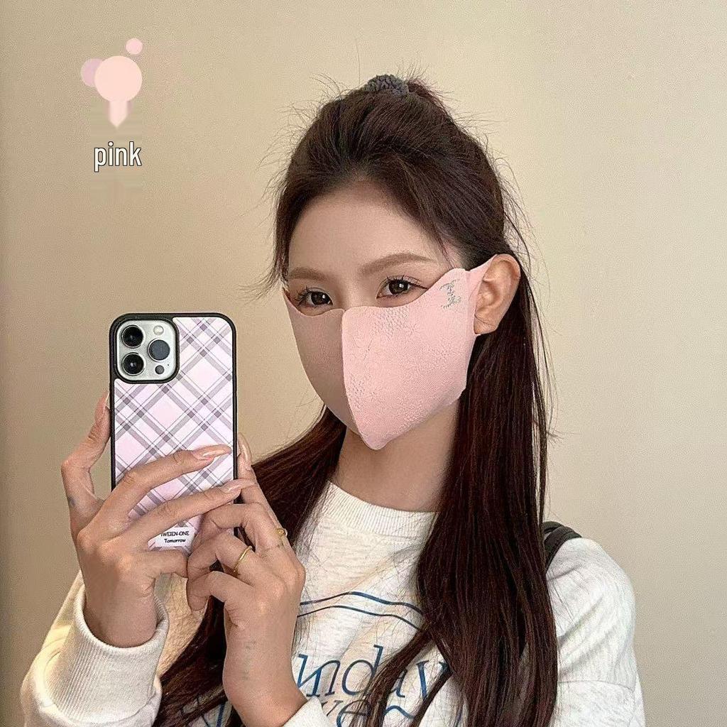 High-Quality Lace Winter Mask: UV Protection, Eye Corner Shield, Rhinestone Detail, Thick, Three-Dimensional, Warm, Perfect for Cold Weather.