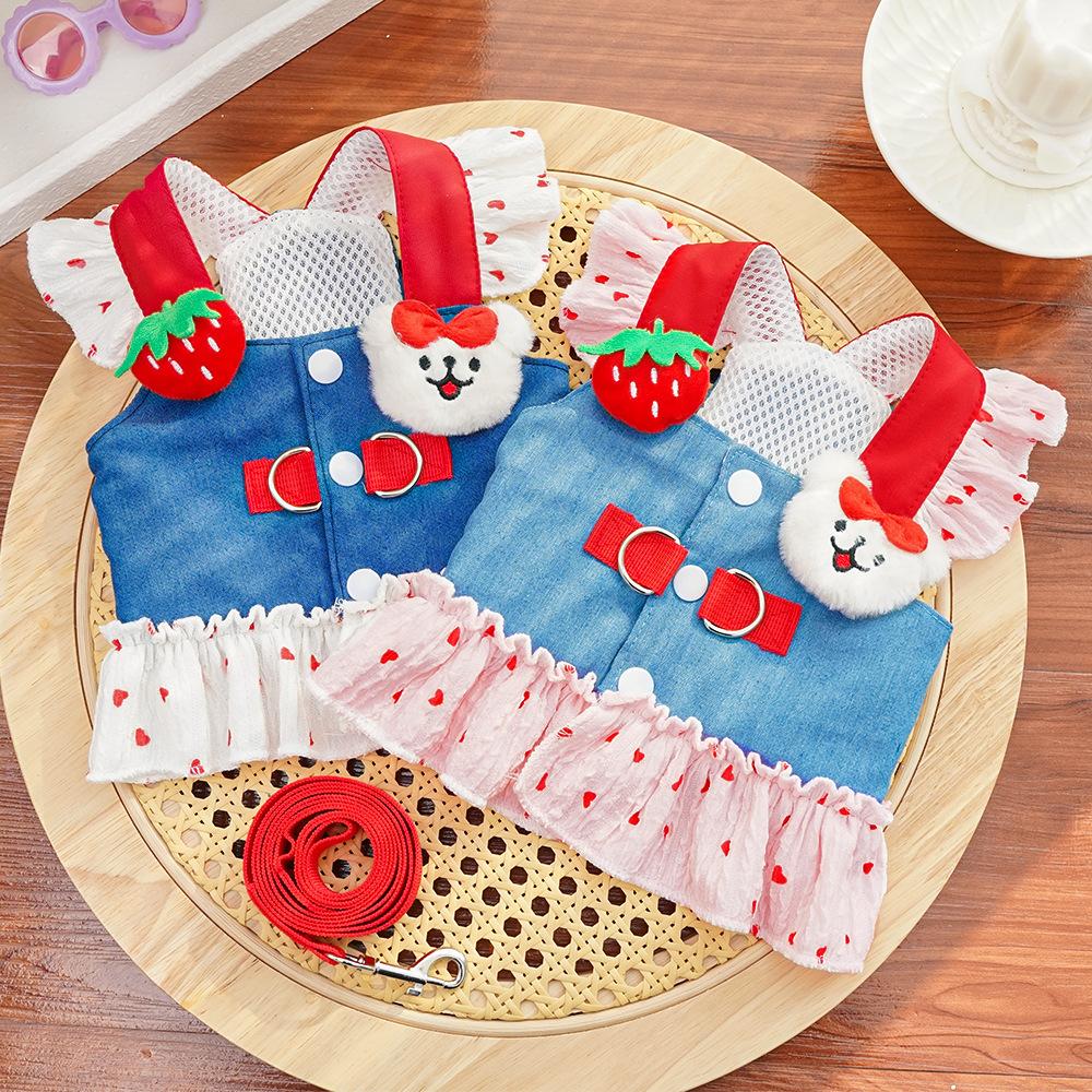 Chest Back Pet Dog Dog Cat Clothes Teddy Bigbear Dou Corgi Schnauzer Medium and Small Dog Lead Spring Dress