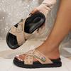 Модные летние новые шлепанцы на платформе Женская мода Круглый носок Открытый носок Металлическая пряжка-заклепка Противоскользящие Износостойкие Сандалии на плоской подошве