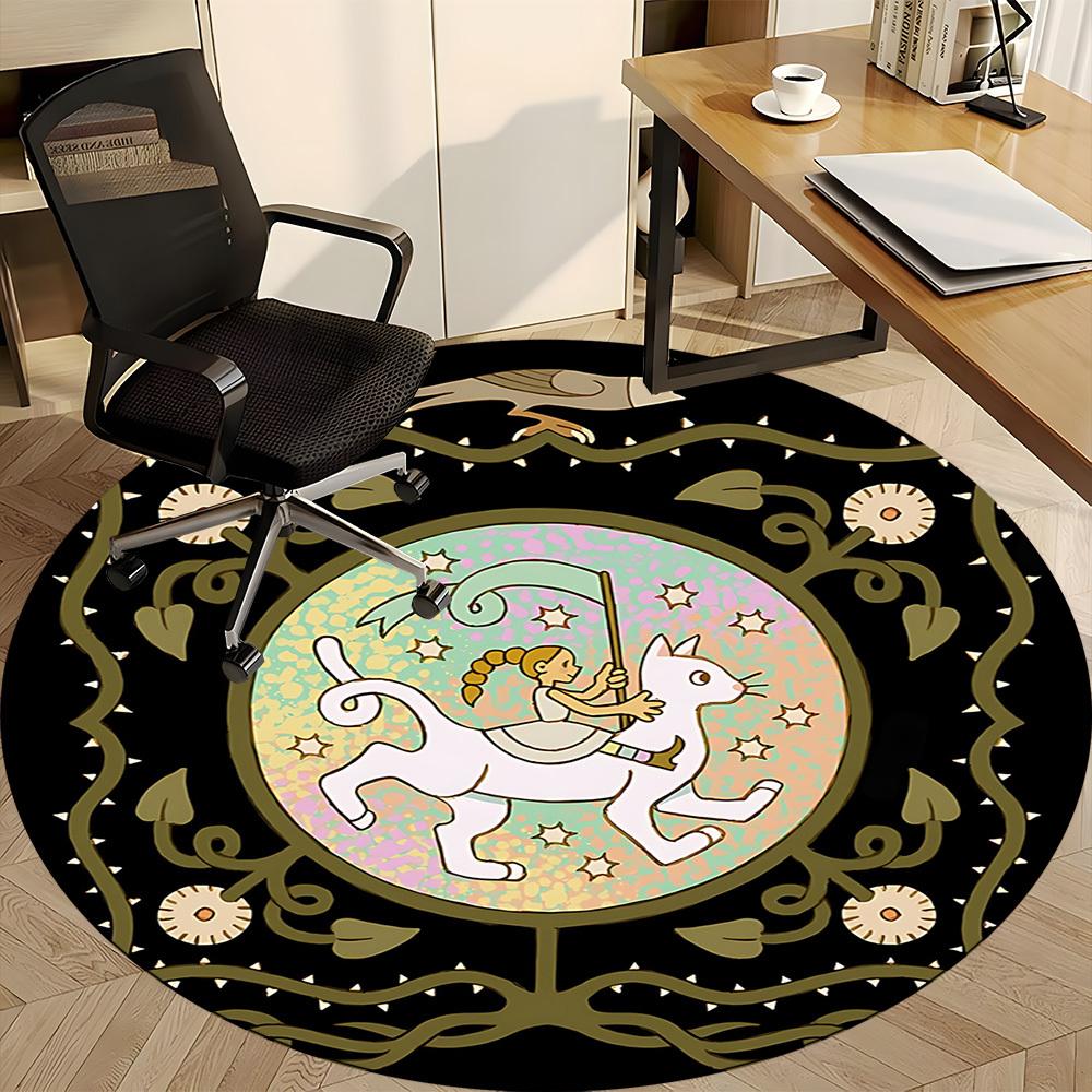 1pc Fantasy Creatures Office Round Area Rug, Indoor Mat Suitable For Office, Under Office Chairs Bedroom Living Room Home Decor, Room Deco