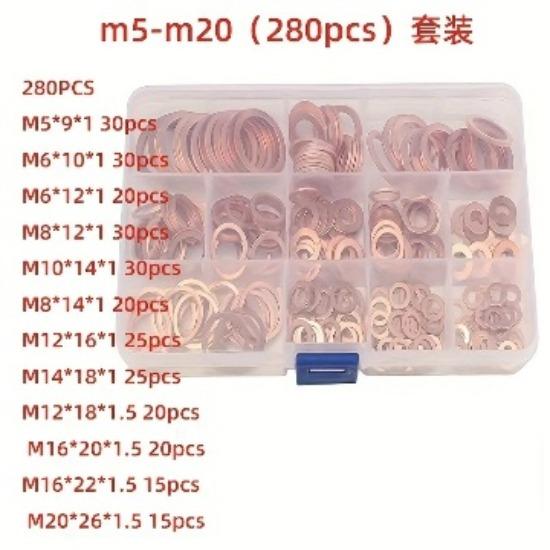 300/200/360 шт. Красная медь Уплотнительное кольцо Сальник Набор прокладок Красная медная плоская шайба Круглая Красная медная уплотнительная коробка