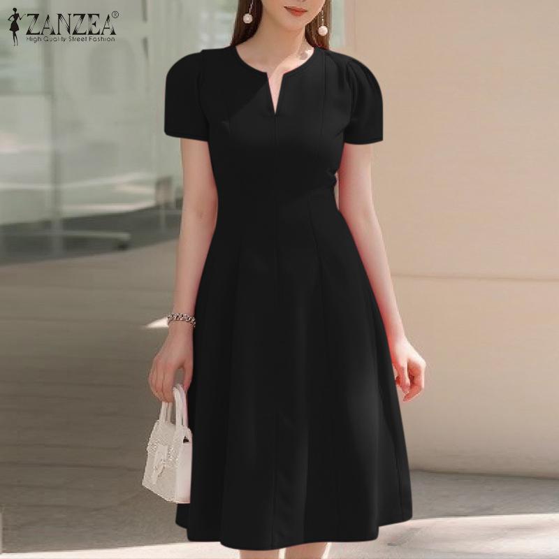 ZANZEA Женское повседневное летнее платье А-силуэта с V-образным вырезом и коротким рукавом