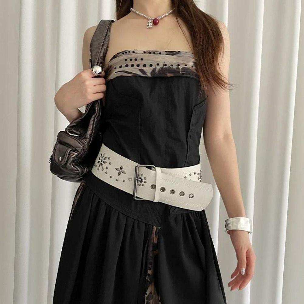 Gothic Leather Waist Belt Vintage Dress Jeans Belt Niche Women's Rivet Belt  Waist-Cinching