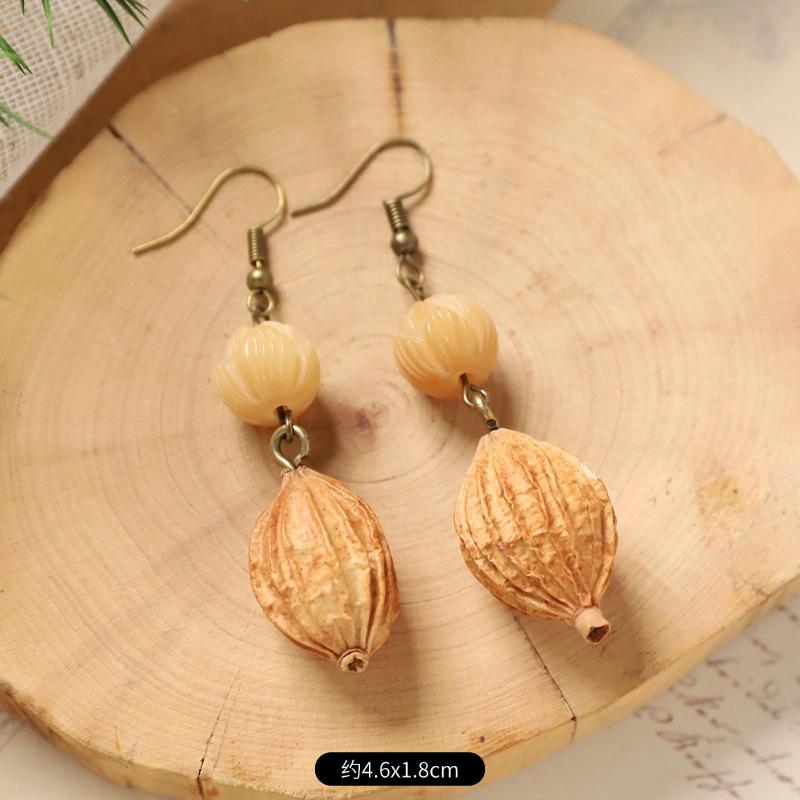 Оригинальные серьги Mori Plant Fruit, натуральные желуди, ручная работа, ретро-женские длинные серьги, этнический стиль, литературная и традиционная китайская медицина