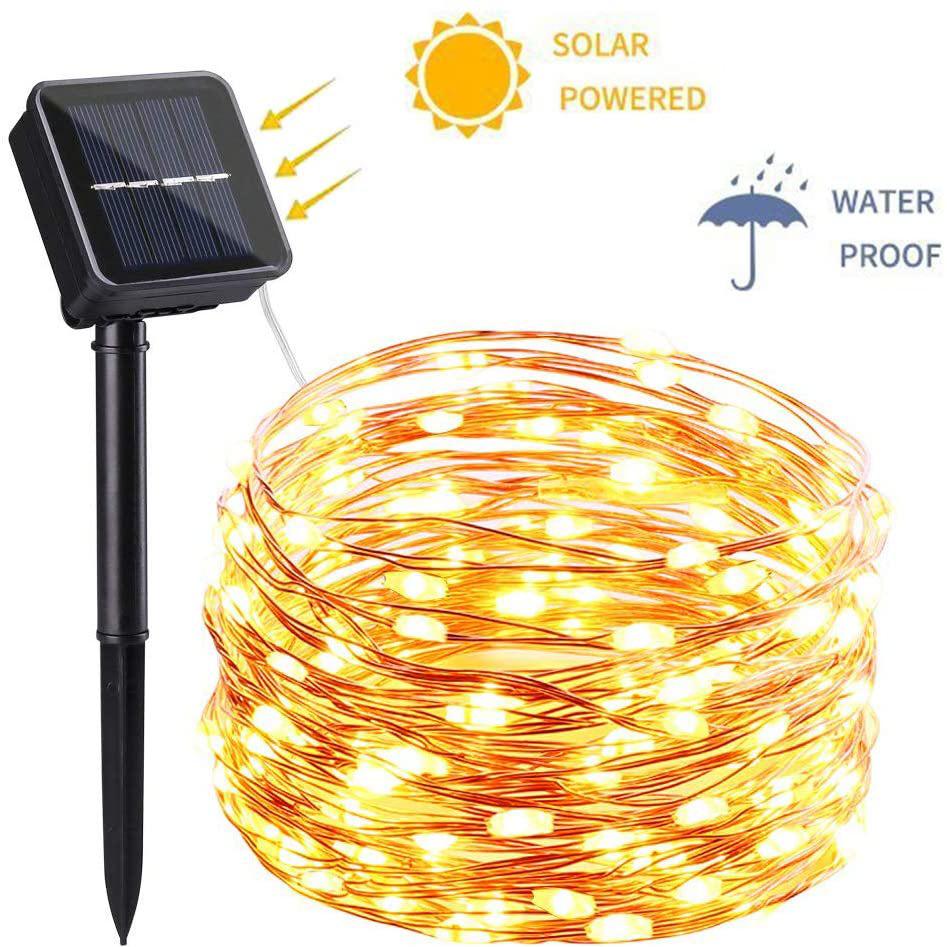 Solar Powered 200-LED Copper Wire String Lights, 20m Waterproof for Outdoor Garden and Courtyard