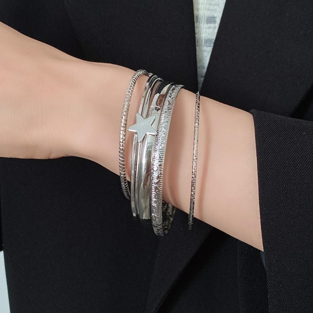 6Pcs/7Pcs Gold Silver Wide Open Bangle Set Europe American Style Exaggerated Bracelet Girls