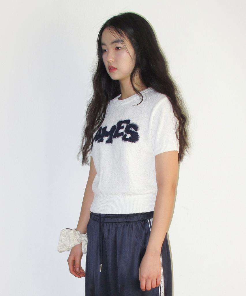 AMES-WORLDWIDE Hairy Logo Short Sleeve Knit Ivory