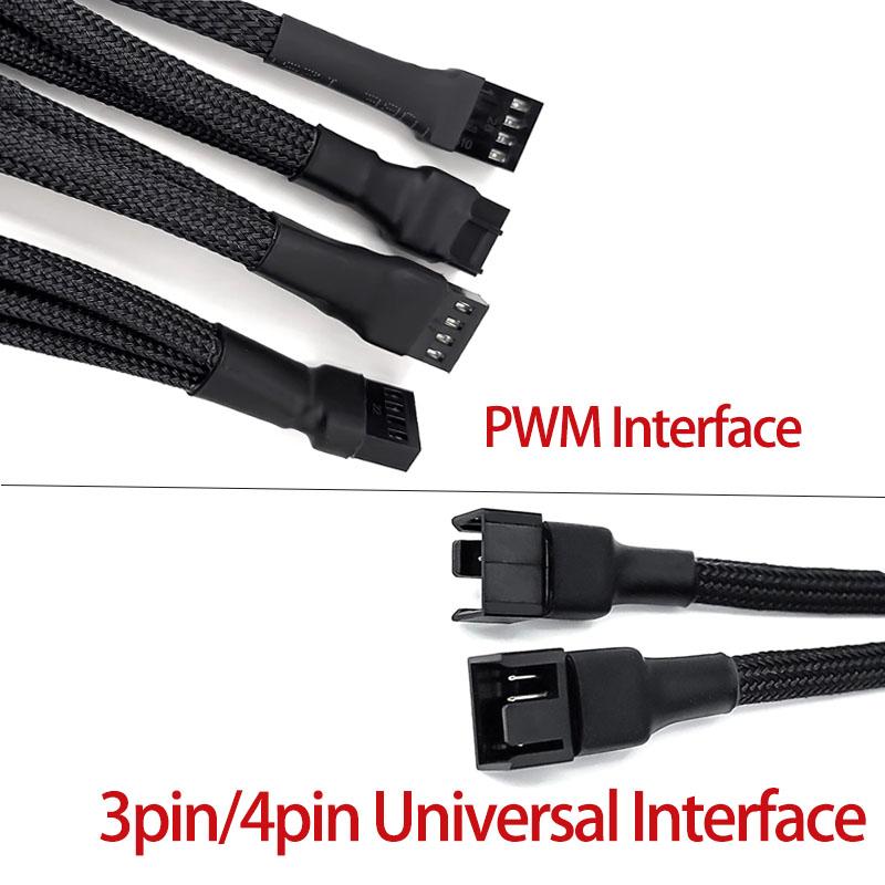 27cm Black3/ 4-Pin PWM Fan Cable Separator Extension Cable for 1-4/3/2/1 Way Connections Computer Hardware Accessory