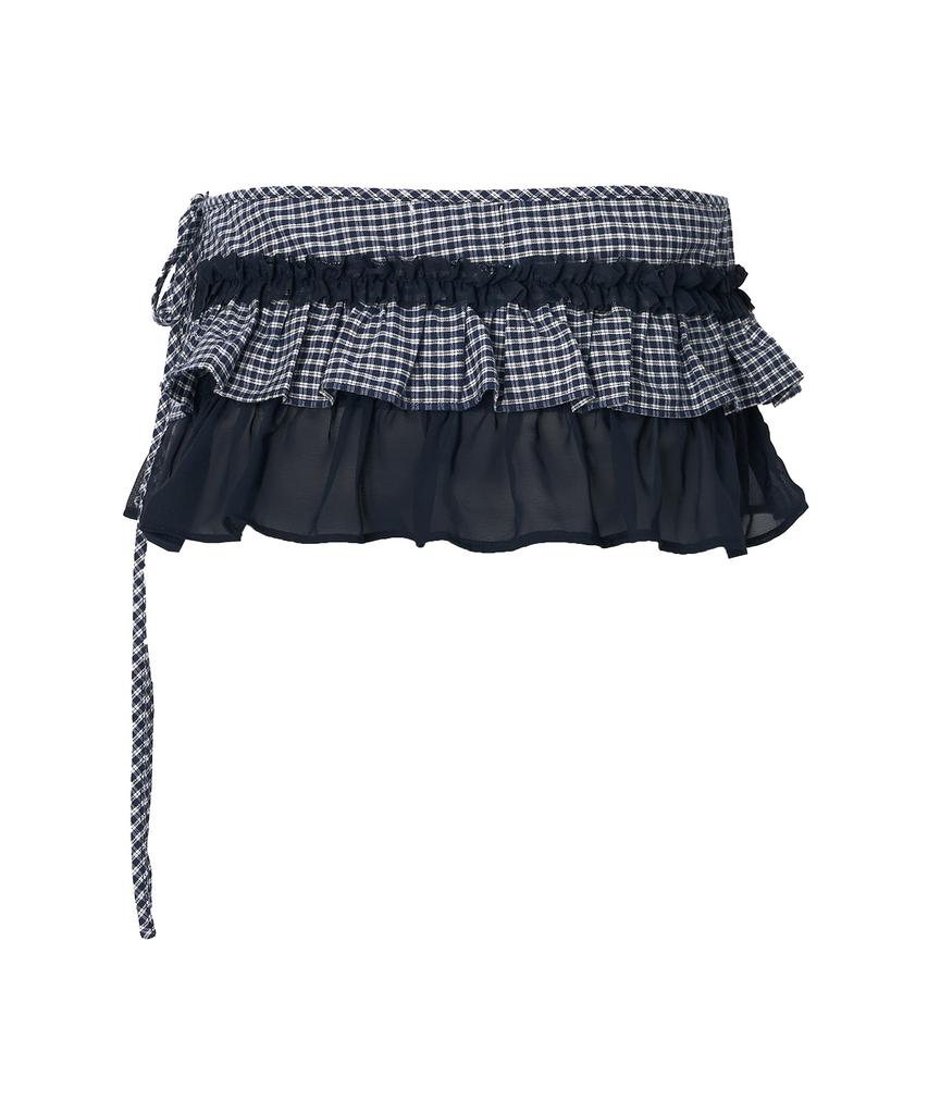 Zero Planet Deli Check Layered Wrap Skirt [Navy]