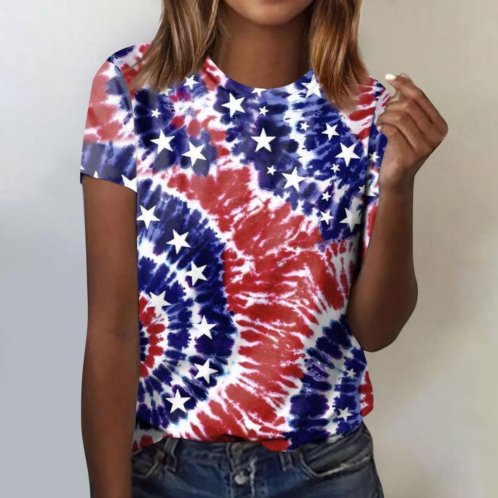 Women's Fashion Casual Independence Day Printed Round Neck Short Sleeve T-Shirt Top