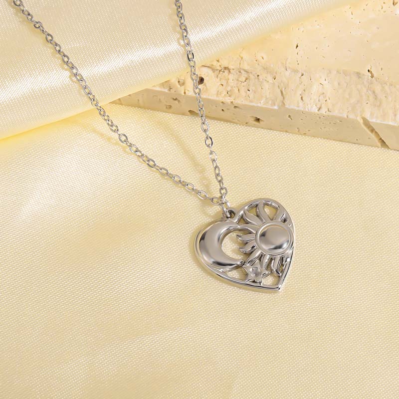 Stainless Steel Hollow Heart Pendant Necklace for Women Fashion Gold Color Sun Moon Clavicle Chain Necklace Party Jewelry Gifts