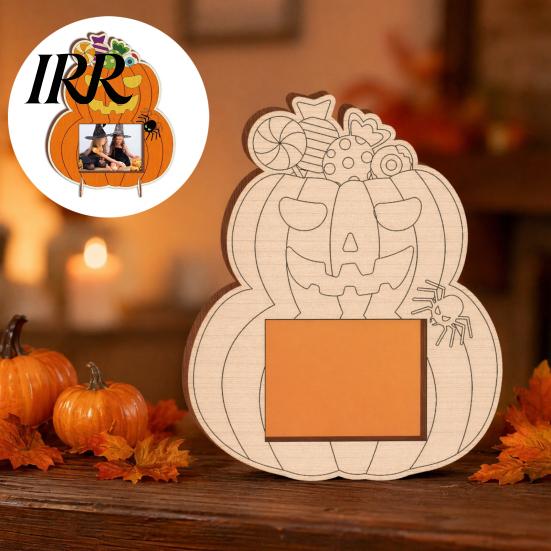 Customizable Wooden Picture Frame Pumpkin DIY Photo Frame, Halloween for Kids Crafts, Unfinished Wood Decor Hollow Party Tabletop Display Holiday Gift