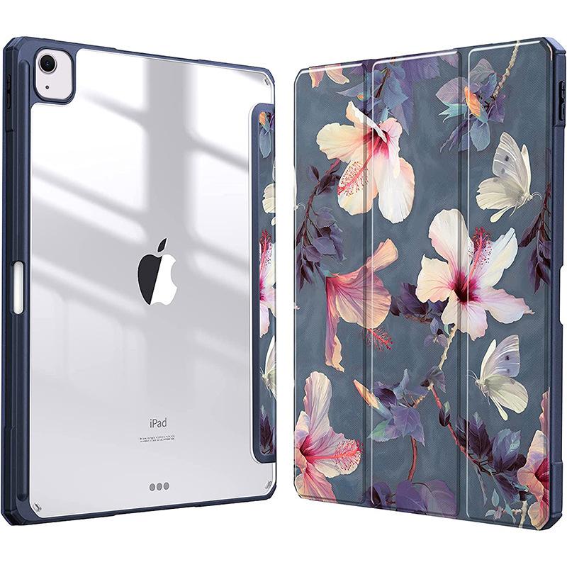 Оптовые закупки для iPad Air 13 (2025)/(2024) Чехол-книжка с подставкой, кожаный + ТПУ + акрил, для планшета - Серый/Цветок