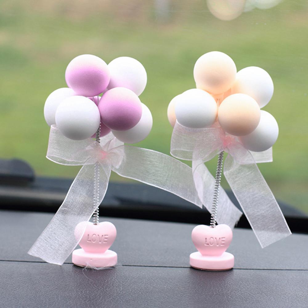 Car Ornaments Nodding Balloon Car Dashboard Decor Spring Shaking Head Toys Bobblehead Pink Car Accessory For Women Girls Gifts