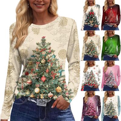 Женская модная повседневная свободная футболка с разрезом и круглым вырезом с длинным рукавом с принтом, женский топ