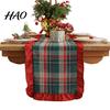 Polyester Plaid Tablecloth Retro Christmas Table Runner, Red Ruffled Trim Decorative Mat, Classic Holiday Gathering Accessories & Green Mat