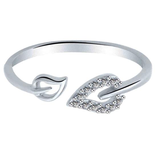 Adjustable Hollow Heart Leaf Rhinestone Opening Finger Ring Women Jewelry