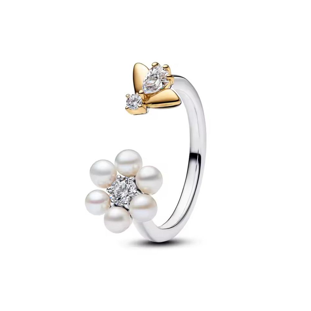 Heart-shaped Butterfly Flower Ring, Suitable for European Women's Exquisite Charm Jewelry Gifts