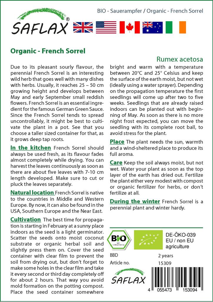 SAFLAX Garden in the Bag - Органический - Французский щавель - 400 семян - С субстратом в подходящем пакете - Rumex acetosa