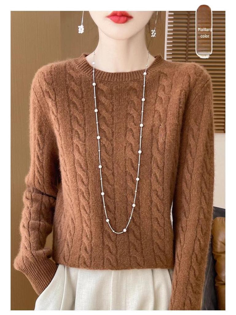 Женский свитер из 100% чистой шерсти, круглый вырез, утолщенный, мягкий пуловер - универсальная мода для осени и зимы