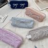54202 Bow Embroidery Pencil Case Large Capacity Multifunctional High Value Male and Female Students Stationery Pencil Case