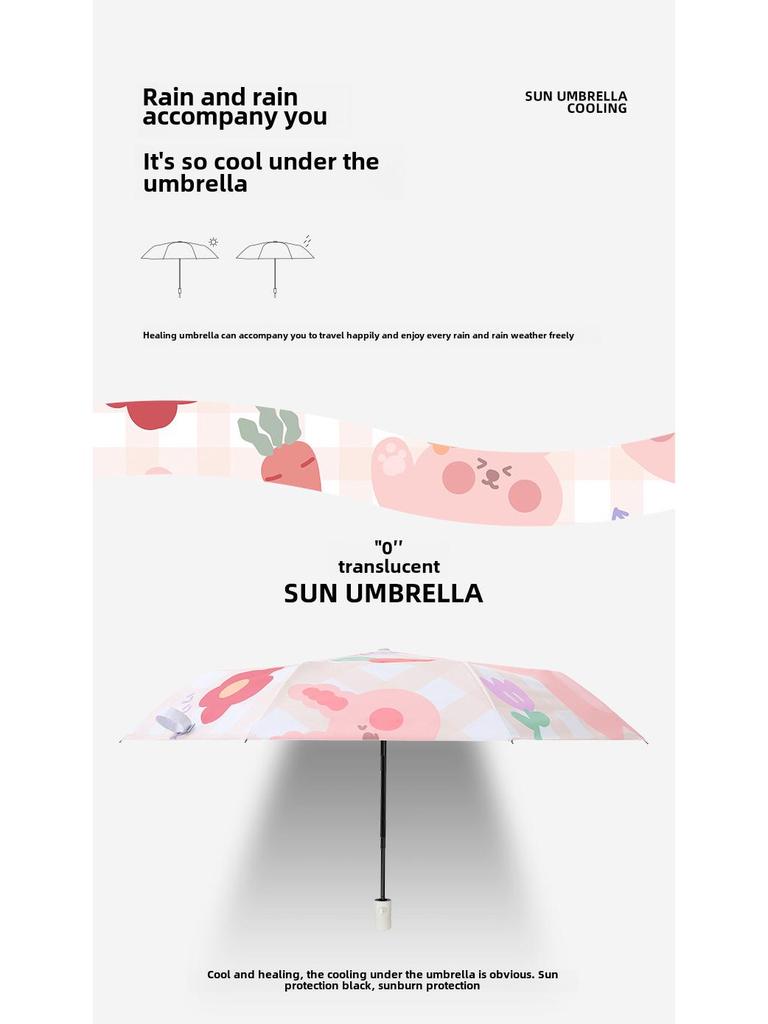 Cartoon Sunny & Rainy Dual-Use Auto Folding Umbrella for Adults & Students