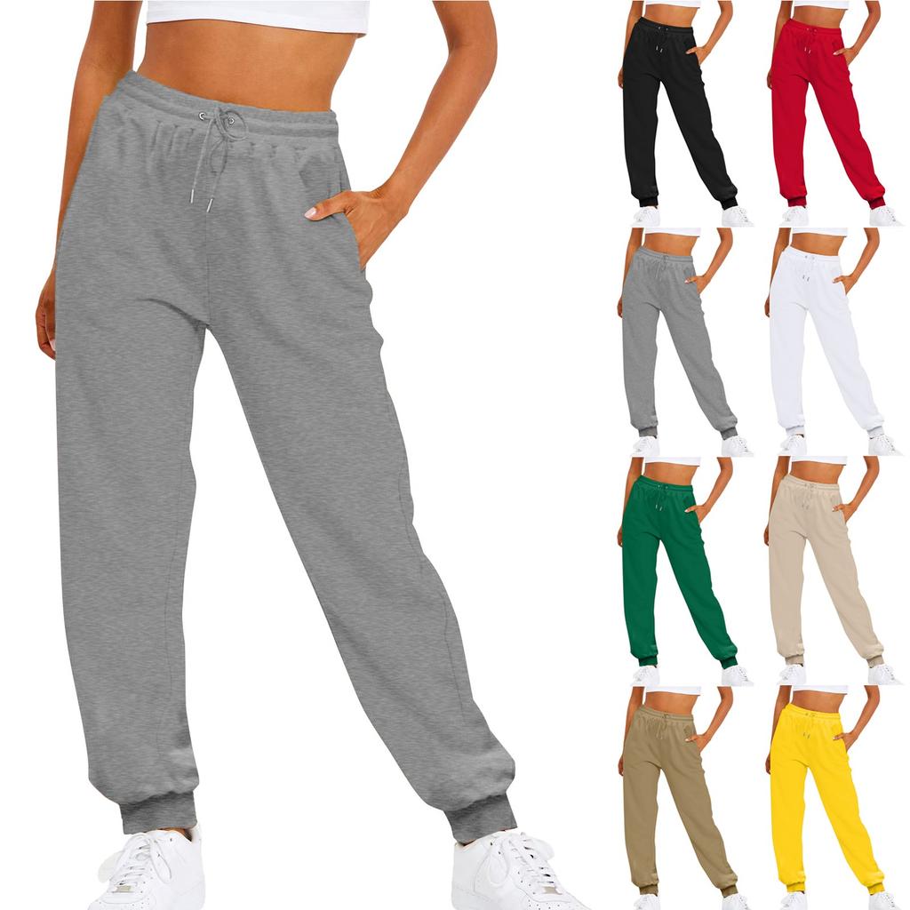 Women's Fashion Sport Solid Color Drawstring Pocket Casual Sweatpants Pants