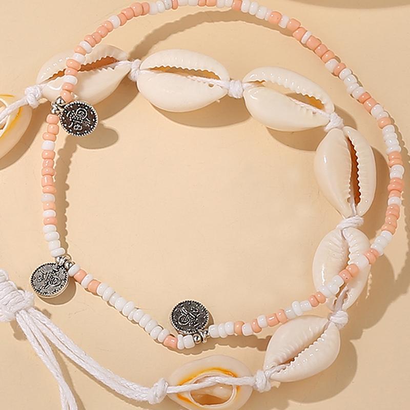 2 шт. браслеты на лодыжку из натуральных ракушек в стиле Богемии для женщин, маленькие смоляные бусины, летний пляжный браслет на лодыжку из ракушек, украшения для ног