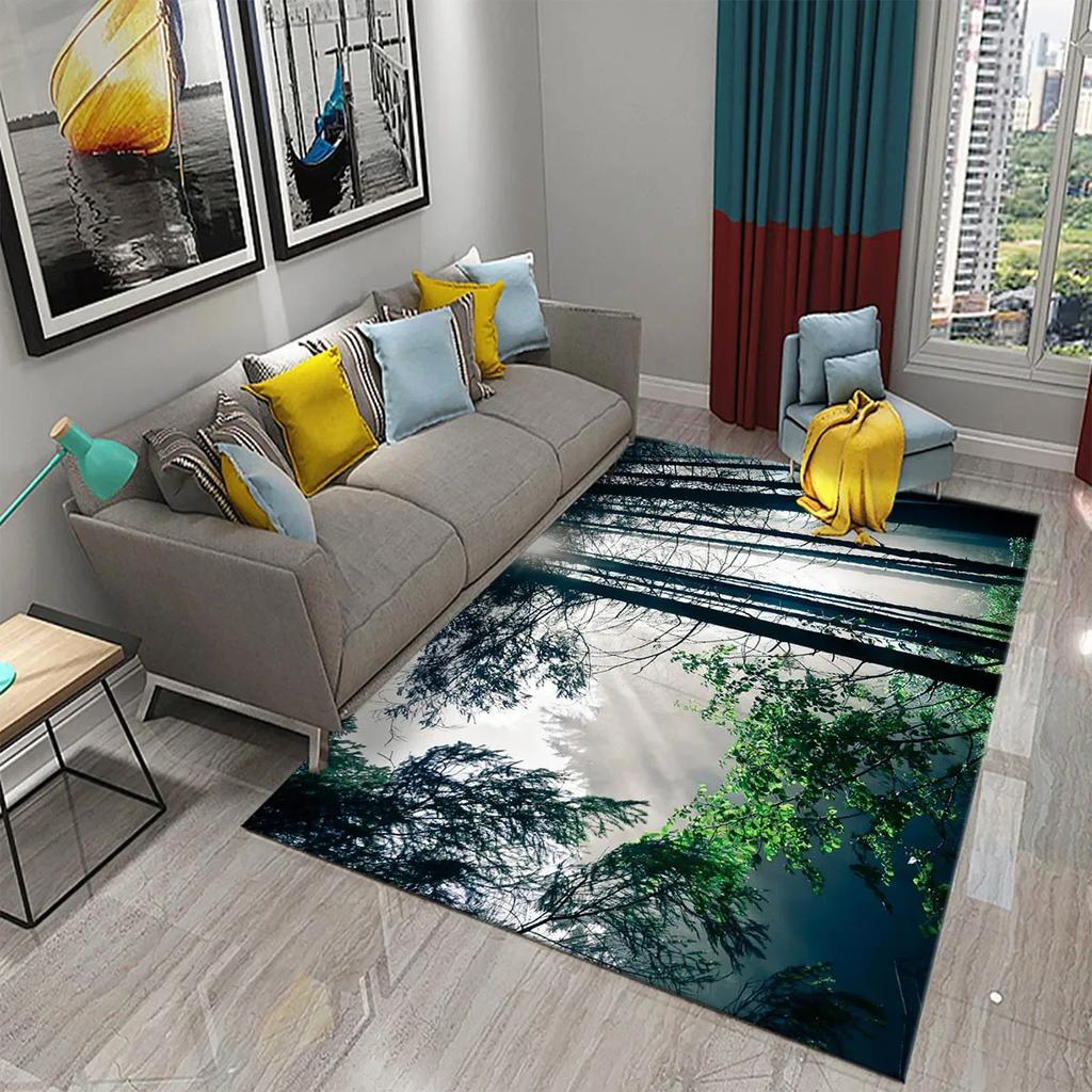 Дымчатый Лес Ковер Зеленые Деревья Горный Ковер Натуральный Пейзаж Прямоугольные Ковры Коврики для Йоги Декор для Спальни Гостиной Придверный Коврик