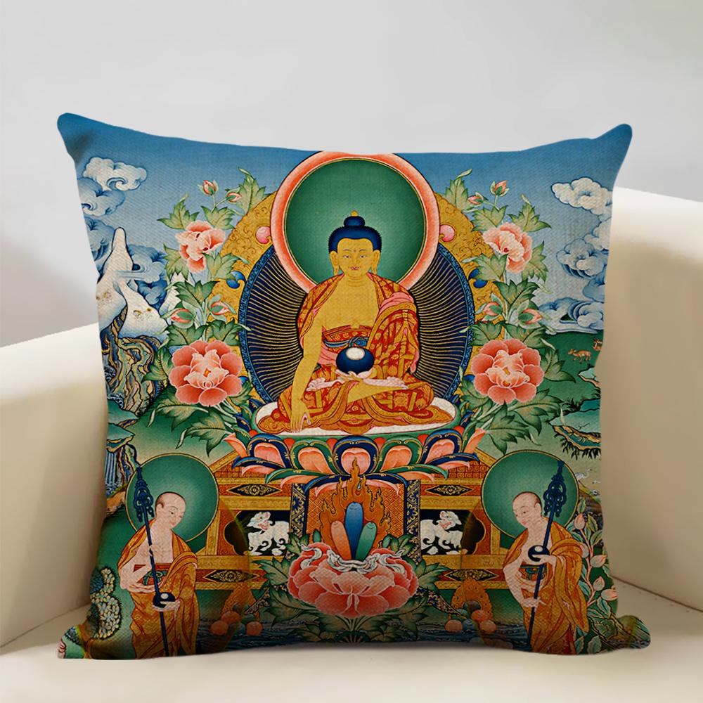 Home Decor Cushion Cover 45x45cm Pillowcase Decoration Buddhist Portrait Art Pattern Home Textile Pillow Cases