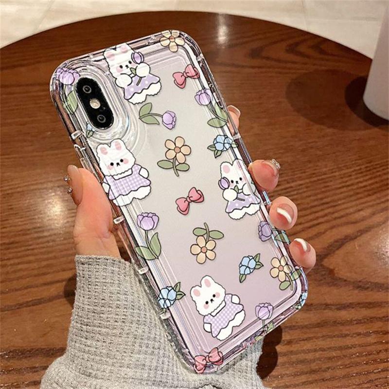 Силиконовый чехол с мультяшным рисунком кролика для iPhone 15 Pro Max 13 12 Mini 11 14 XR XS 7 8 Plus SE 2 3 Мягкие защитные чехлы с воздушной подушкой