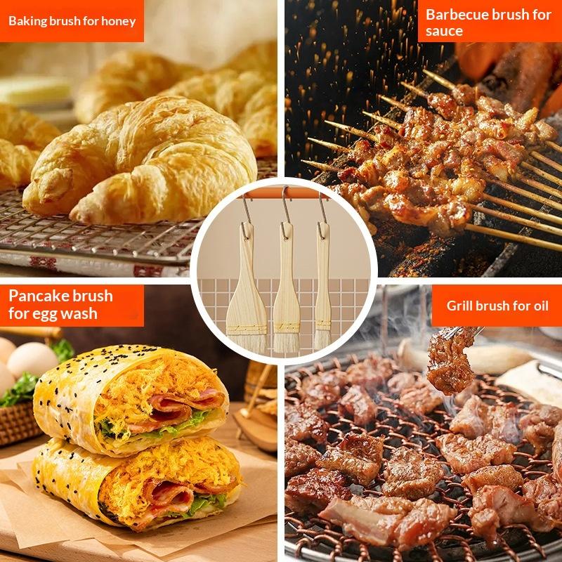 Flat Wool Basting Brush Food Grade Heat Resistant Soft Bristle Pastry Brush for Baking Grilling BBQ Daily Cooking
